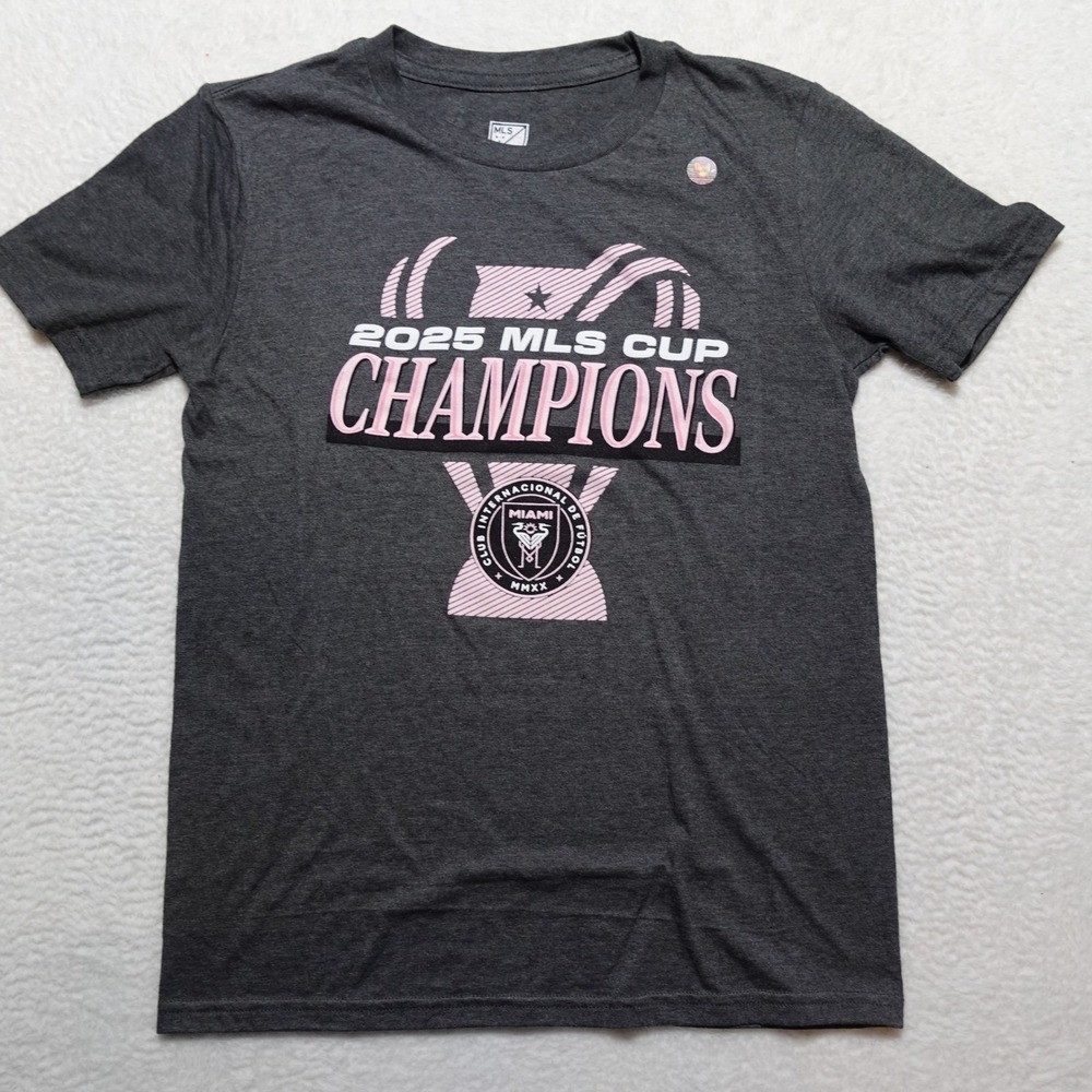NO TAG NEW MLS Inter Miami CF T-Shirt Youth Medium 10/12 Grey 2025 Cup Champions